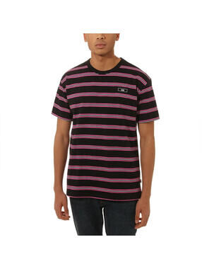 VANS Brandis Striped Heavyweight Striped Cotton T-Shirt in Black|Pink-Medium